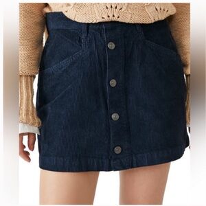 Free People Navy Blue Corduroy Button Front Mini Skirt Size 6